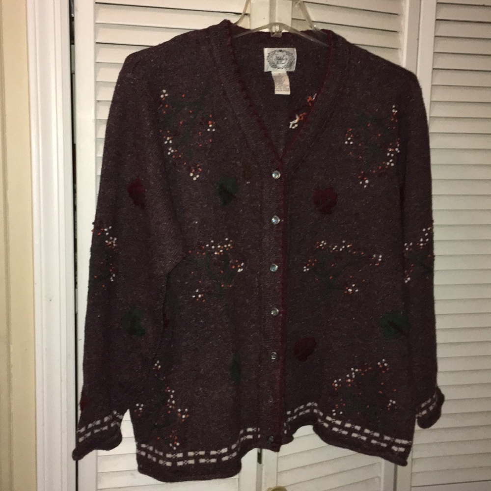 Stitches in time sweater button front plum cardi
